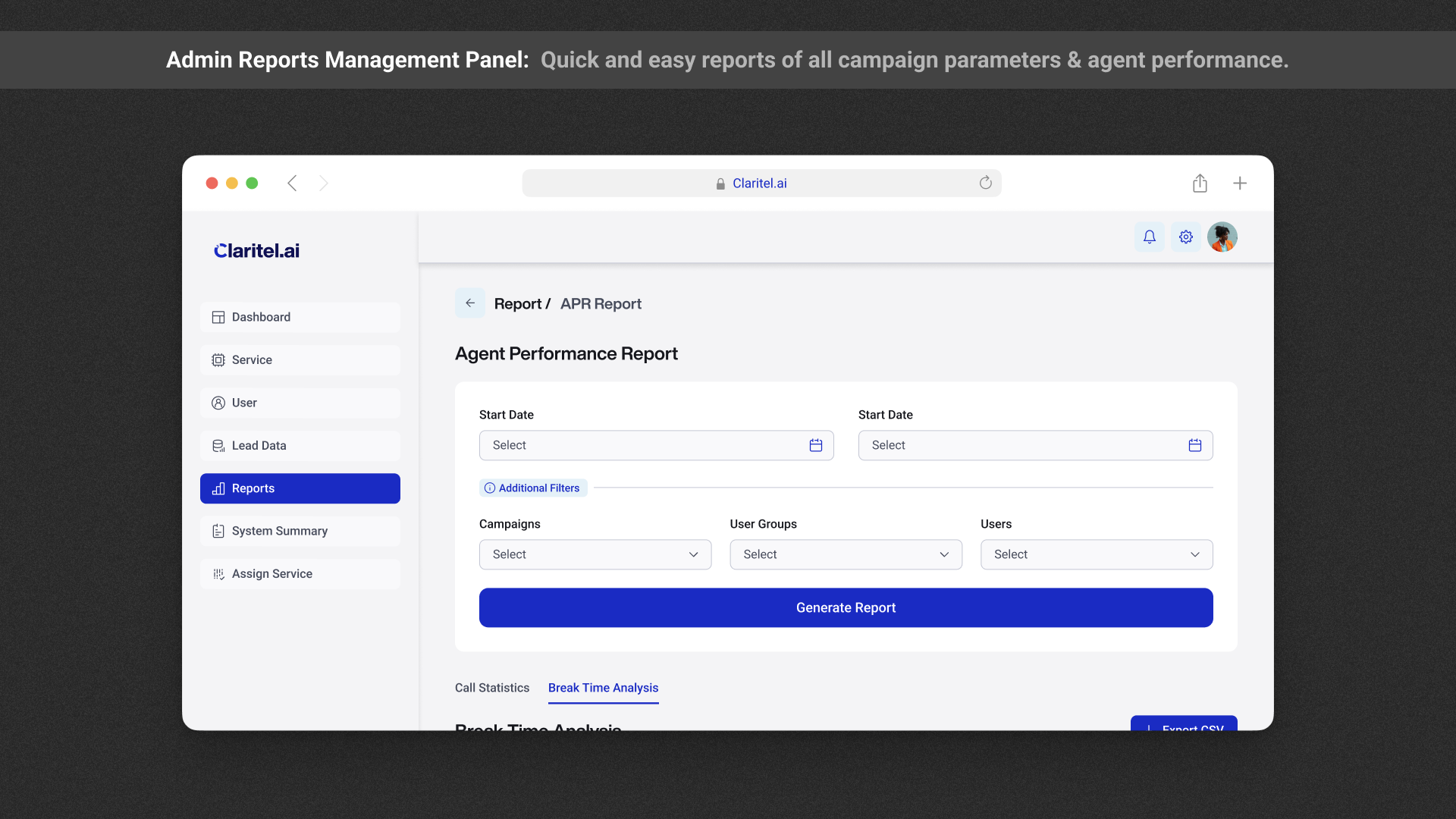 Claritel Admin Tabbed Interface