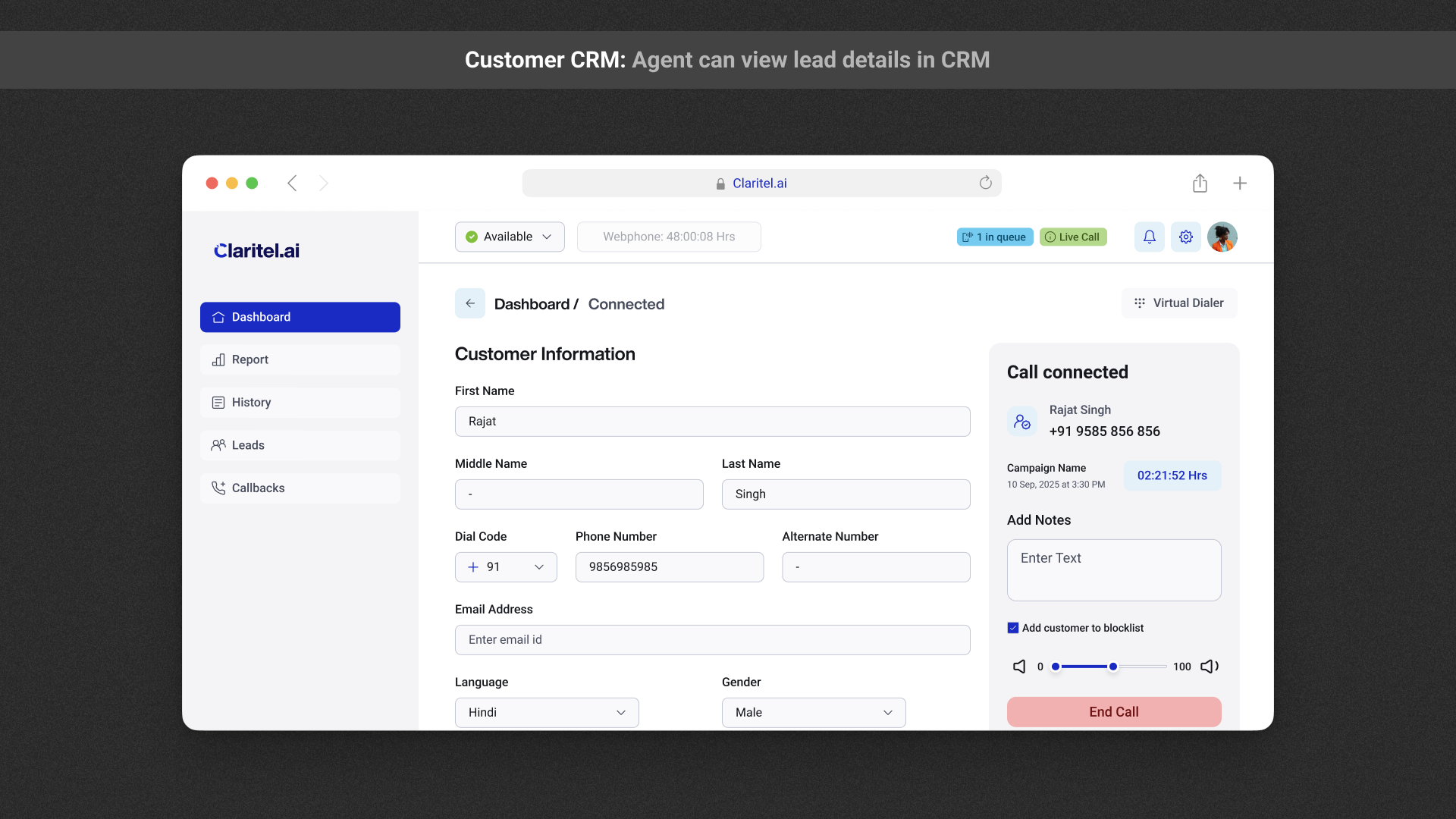 Claritel Admin Tabbed Interface